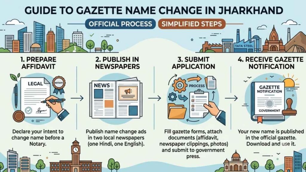 Official document and guide representing the Gazette Name Change in Jharkhand process
