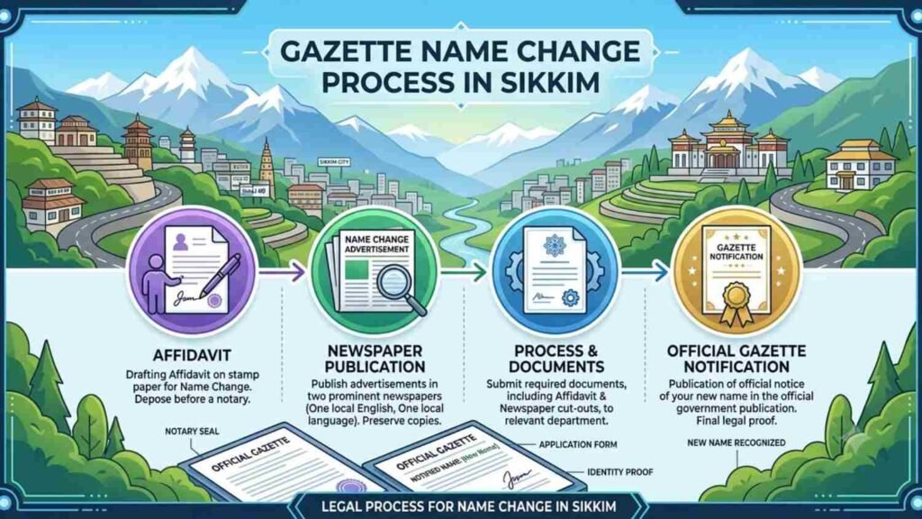 Step-by-step document guide and official notification layout for Gazette Name Change in Sikkim