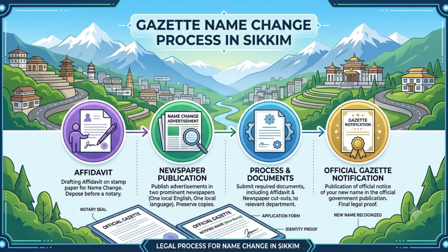 Step-by-step document guide and official notification layout for Gazette Name Change in Sikkim