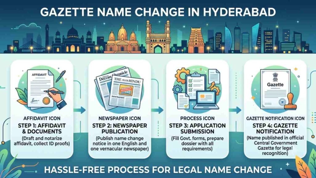 Step-by-step document and guide for Gazette name change in Hyderabad
