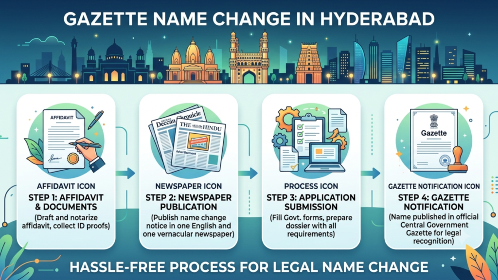 Step-by-step document and guide for Gazette name change in Hyderabad