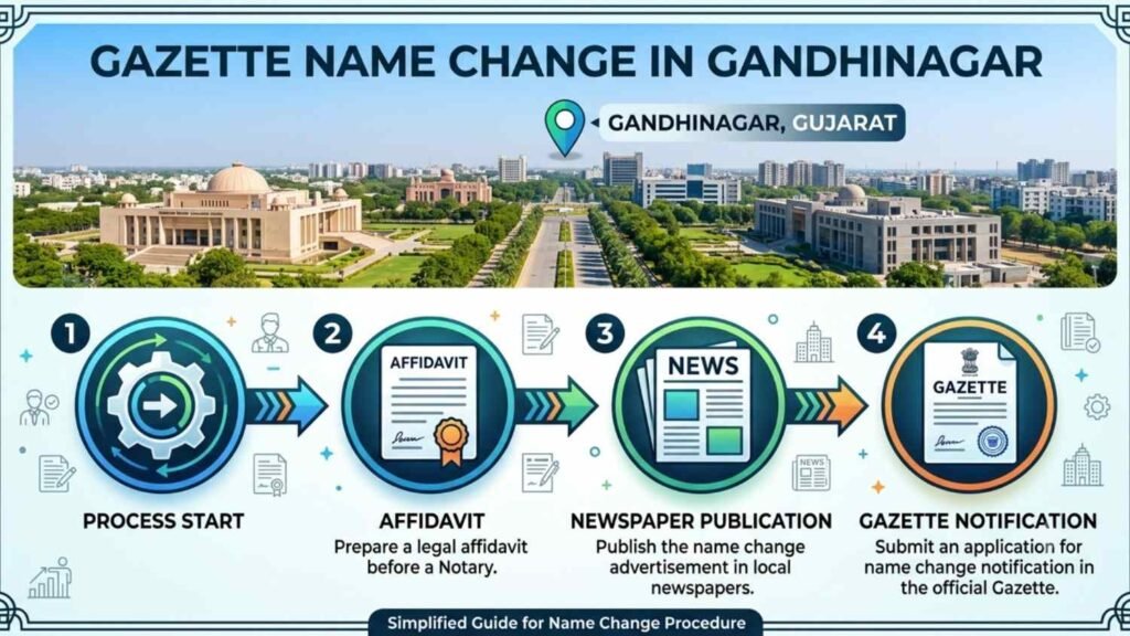 Official documents and publication process for Gazette Name Change in Gandhinagar