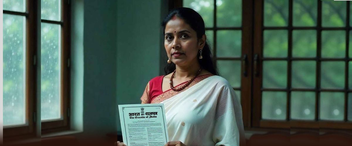 Obtaining the Gazette for Name Change Process Woman holding the Gazette of India document for a name change
