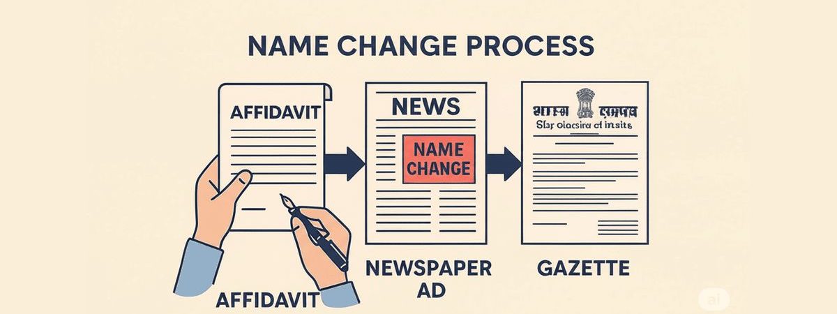 Simplified Name Change Process Illustrated steps of the name change process: Affidavit, Newspaper Ad, and Gazette.